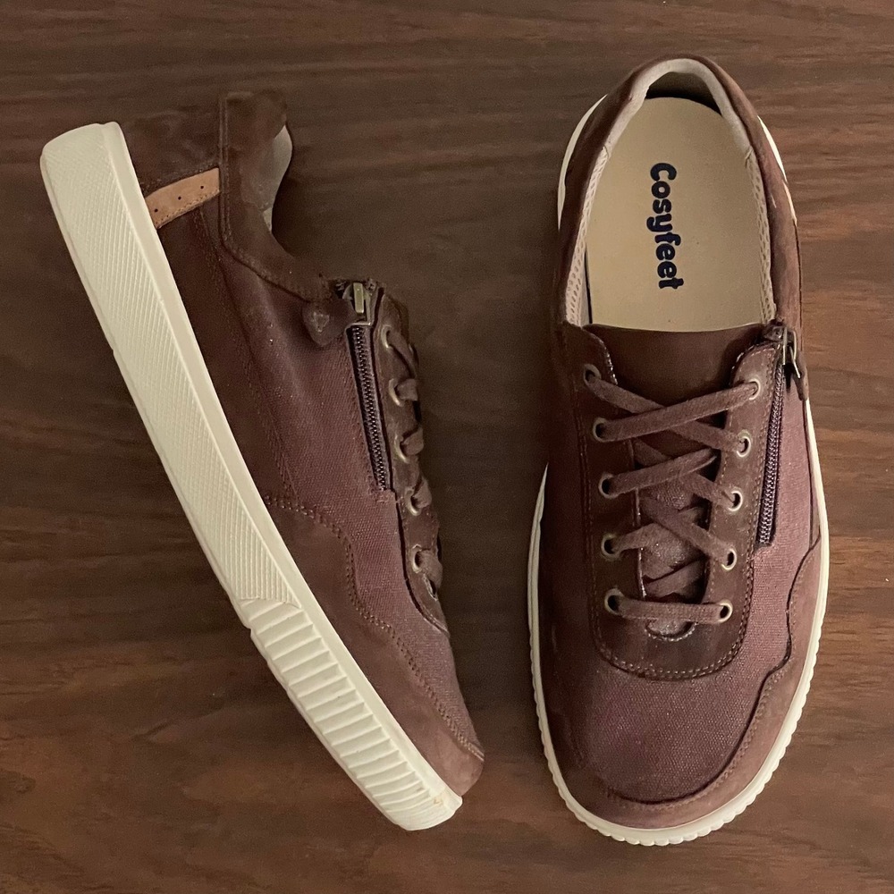 Cosyfeet Sneakers Mens 10 Brown Suede/Canvas Comfort Zip Casual‎ made in England